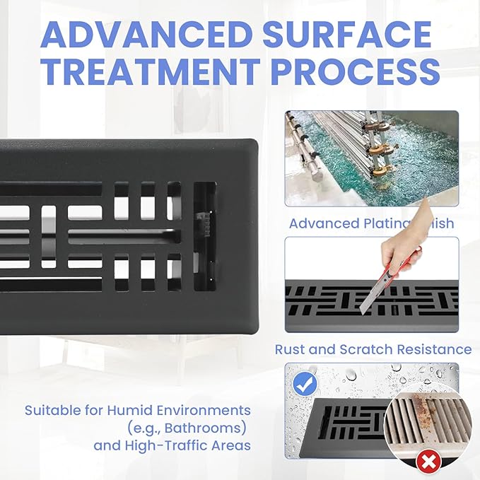 2x12 Inches 2 Pack Heavy Duty Walkable Floor Register Easy Adjust Air Supply Lever Floor Vents - Seattle Design - Vent Cover for Home Floor - Matte Black