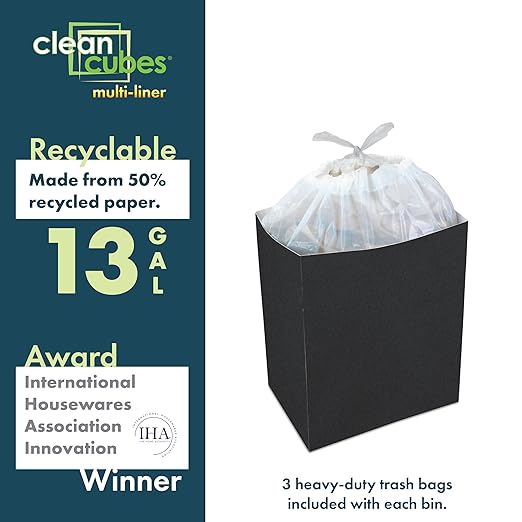 13 Gallon Disposable Pop-Up Trash Cans (3-Pack, Multi-Liner) with Fitted Bags – Foldable Garbage & Recycling Bins for Parties, Events & Kitchen (Black, 17" H x 13.5" W x 10" D)