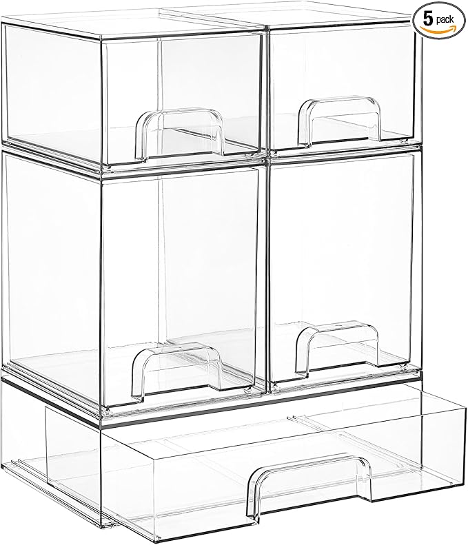 Vtopmart Clear Stackable Storage Drawers Set of 5, Plastic Organizer Bins | by Vtopmart