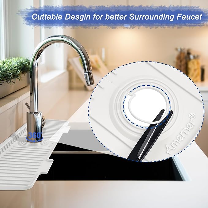 Kitchen Sink Splash Guard, 20IN Longer Silicone Faucet Guard & Draining Mat - Image 5