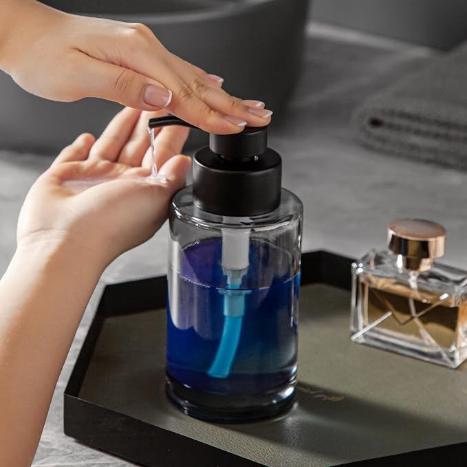 Enra Black Soap Dispenser, Glass Liquid Soap Pump - Image 6