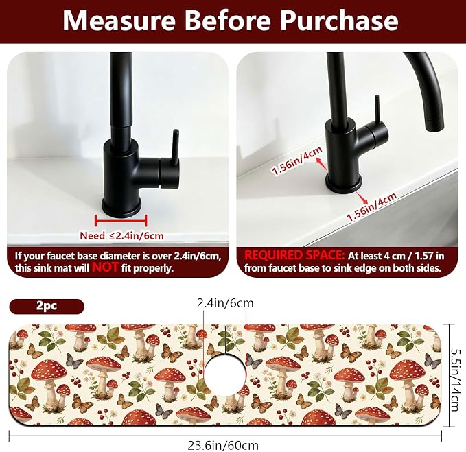 2 Pcs Plants and Mushrooms Kitchen Sink Splash Guard Faucet Mat Leaves - Image 2