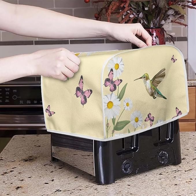 Hummingbird Daisy Butterfly Print 4 Slice Toaster Cover for Kitchen Small Appliance Universal Size Dustproof Fingerprint Protectors