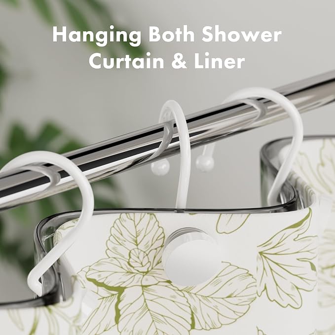 AmazerBath Shower Curtain Hooks White Shower Curtain Rings, Heavy Duty Metal - Image 2
