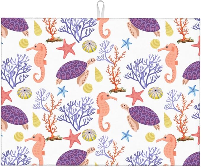 Purple Beach Sea Turtle Dish Drying Mat by indokyeyqaz