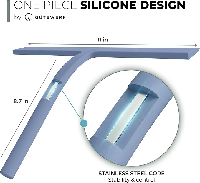 Silicone Shower Squeegee with 3-in-1 No-Drill Mount, Stainless Steel Core - Image 4