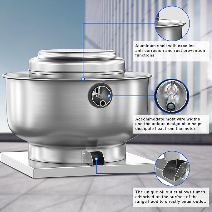Food Truck Low Profile Exhaust Hood System Includes a 7FT Stainless Steel Commercial Exhaust Hood and an 0.5HP Restaurant Canopy Hood Grease Rated Exhaust Fan