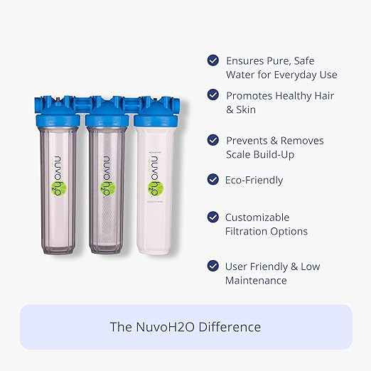 NuvoH2O Advanced 3-Stage Citrus-Based, Salt-Free Water Filter System + Water Softener with Chloramine and Iron Filtration – Healthy & Pure Water – Removes Hard Water Build Up (Whole Home Trio System)