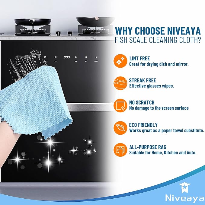 Niveaya 24 Pack Reusable Fish Scale Cloth, Microfiber Glass Cleaning Cloth - Image 4