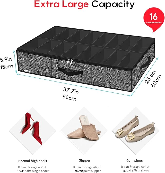 Onlyeasy Sturdy Under Bed Shoe Storage Organizer Fit 8 to 16 Pairs, Collapsible - Image 2