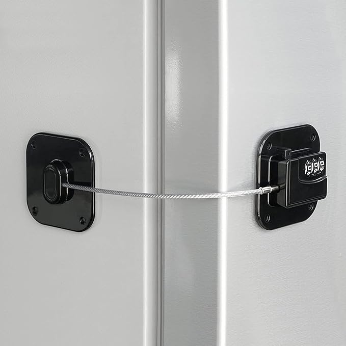 Refrigerator Lock, Heavy Duty Fridge Lock, Combination Lock for Refrigerator Cabinets, Drawers, Safety, Easy Install No Keys Needed (Black-1Pack)