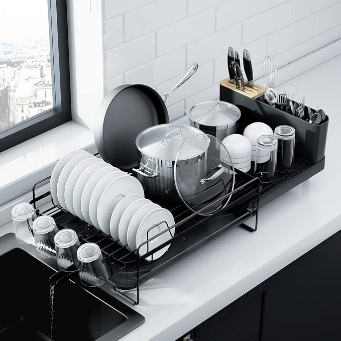Kitsure Extendable Dish Drying Rack, 19.2"-26.7" L x 12.9" W, Anti-Rust Dish by Kitsure
