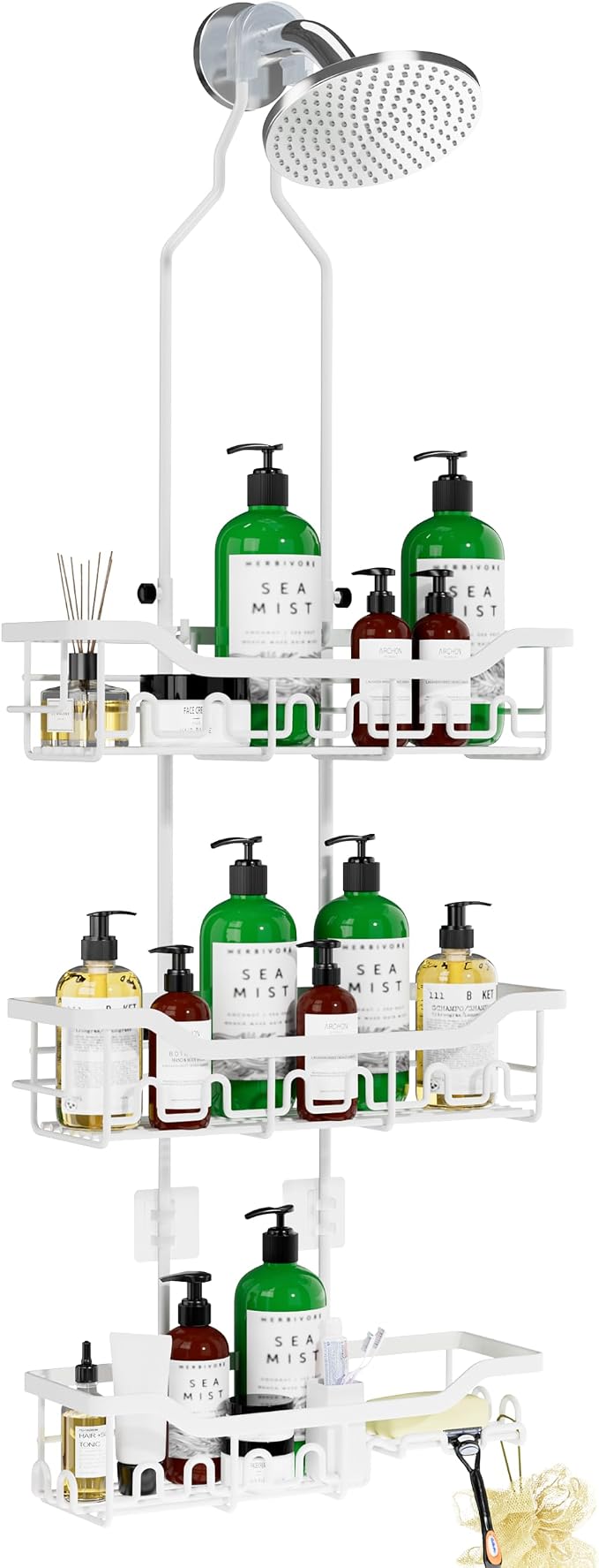 Adjustable Shower Caddy Hanging, Extended Length Organizer Over Shower Head by Joqixon