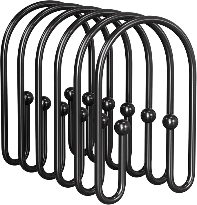 AmazerBath Shower Curtain Hooks, Simple Black Shower Curtain Hooks Rust Proof by AmazerBath