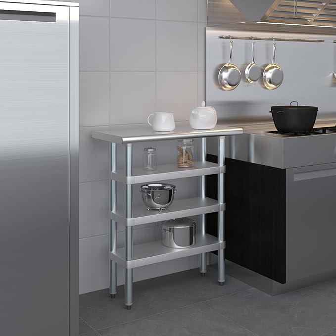 14 in. x 30 in. Stainless Steel Work Table with Three Bottom Shelves | NSF Kitchen Prep Table | Utitly Metal Table