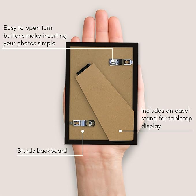 Americanflat 3.5x5 Picture Frame with Polished Plexiglass - Streamline Collection - Thin Border Picture Frame for Wall Display - Hanging Hardware Included - Black