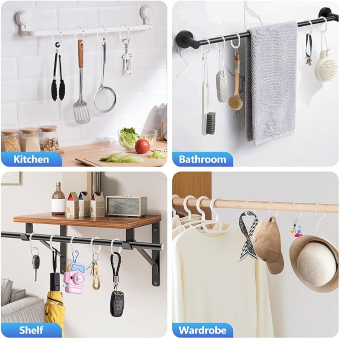 Resze 48 PCS Shower Curtain Rings, Plastic Clear Shower Curtain Hooks, C-Shaped - Image 8