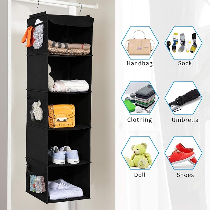 2 Pack Hanging Closet Organizer, 5 Shelves Hanging Storage - Image 6