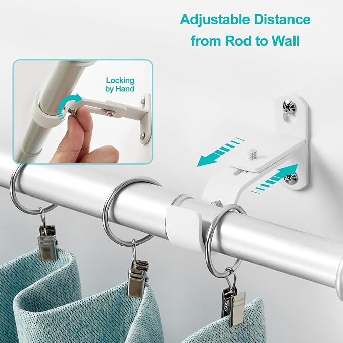Adjustable Curtain Rod Brackets, Metal Window Drapery Rod Hanger Holders Hooks - Image 4