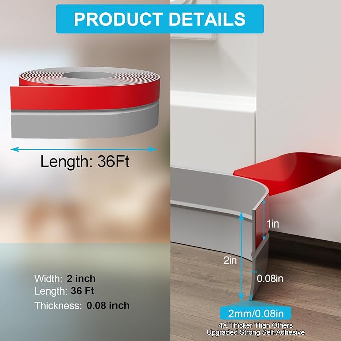 Heavy-Duty 2Inch x 36FT Door Weather Stripping, Extra Thick 2mm Door Draft - Image 4