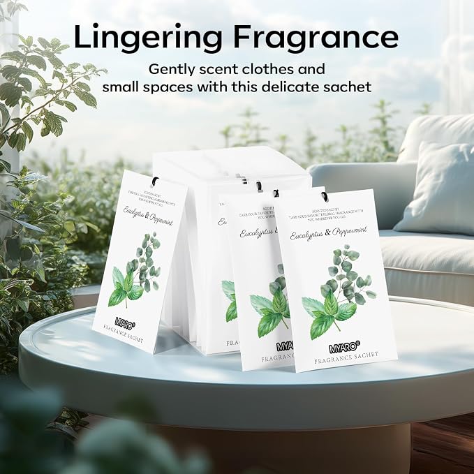 MYARO 12 Pack Eucalyptus Mint Scented Sachets, Closet Deodorizer Freshener - Image 5