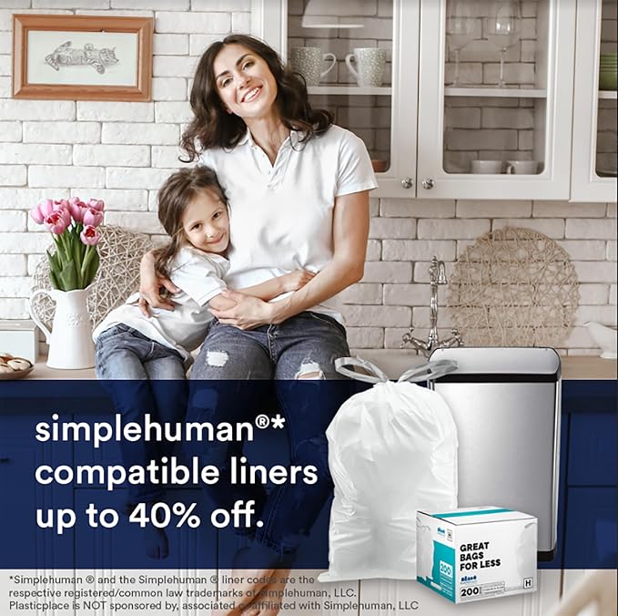Plasticplace Custom Fit Trash Bags Compatible w Simplehuman Code H Drawstring - Image 2