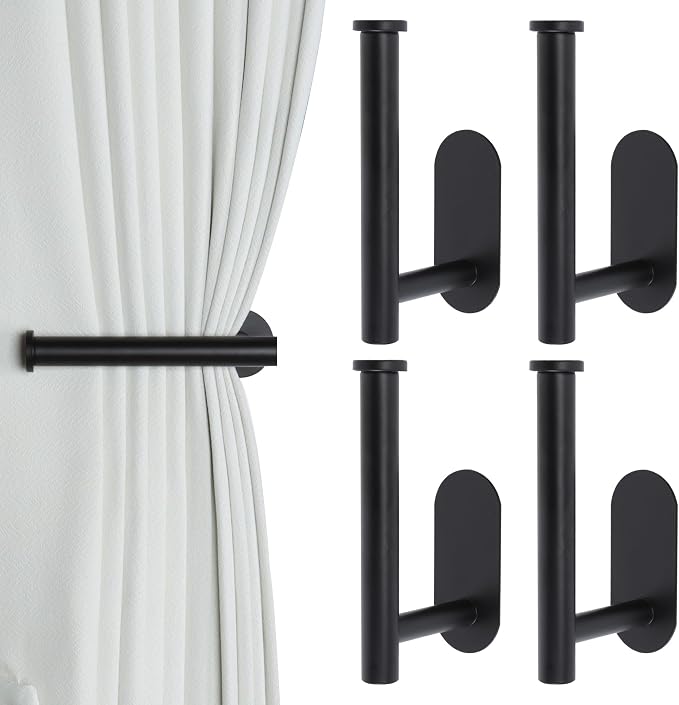 Groleca Adhesive Curtain Holdbacks, Curtain Tiebacks, 4 Pack, Metal Curtain by GROLECA