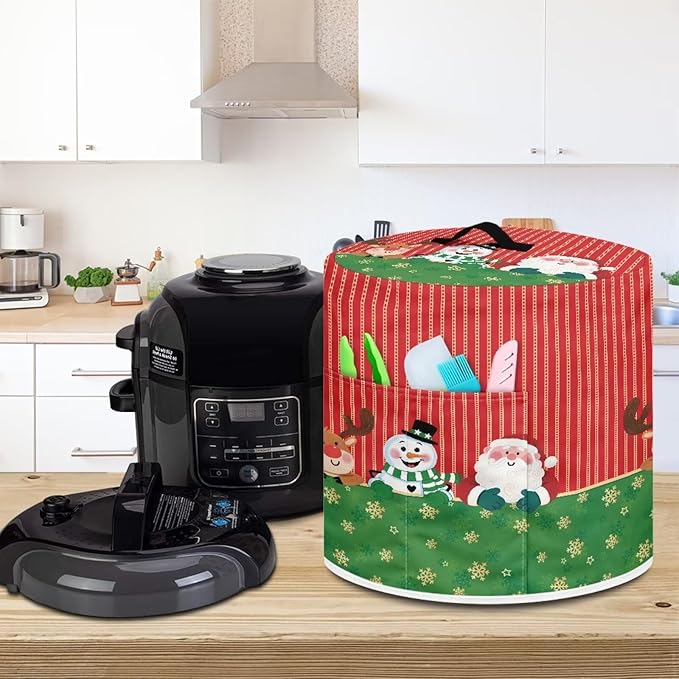 Christmas Decorative Kitchen Appliance Protector Dust Cover Universal Size 3 Quart Pressure Cooker/Air Fryer/Rice Cooker Dust Cover with Top Handle and Pocket