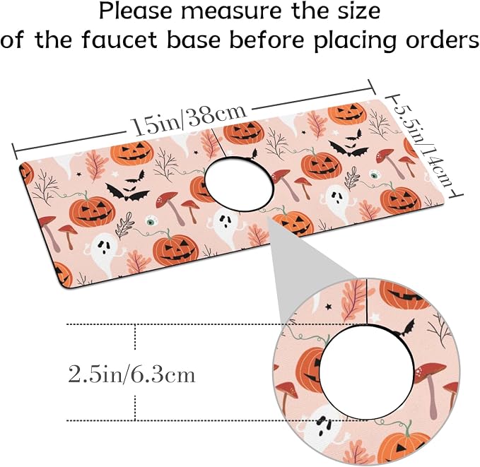 Halloween Kitchen Sink Splash Guard Faucet Mat, Pumpkin Plants Ghost Bat - Image 2
