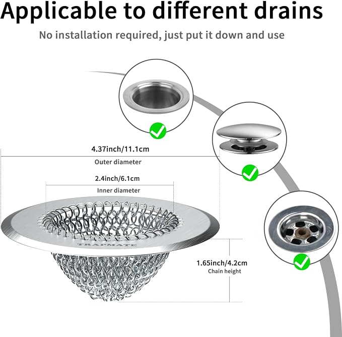 Shower Drain Cover Bathtub Stopper, 4.4" Hair Catcher - Image 7