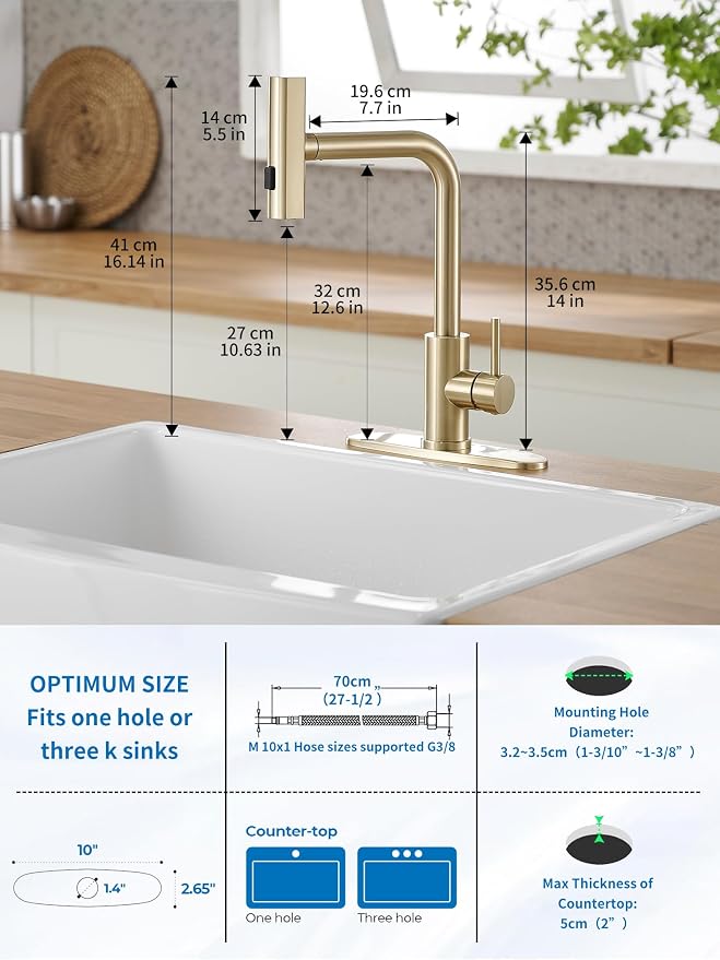 Gold Kitchen Faucets with Pull Down Sprayer, Waterfall Kitchen Sink Faucet - Image 7