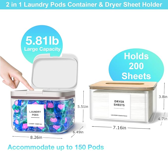 2 Pack Laundry Pods Container and Dryer Sheet Holder - Image 3