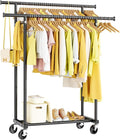 HYSEYY Double Rods Clothes Rack, Rolling Clothing Rack by HYSEYY