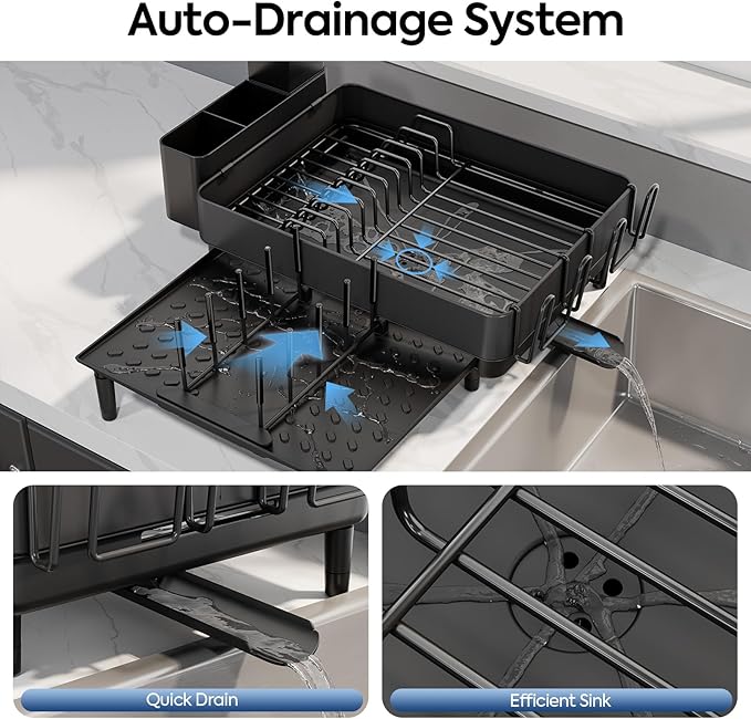 Urackify Expandable Dish Drying Rack, Stainless Steel, Large Capacity | - Image 3