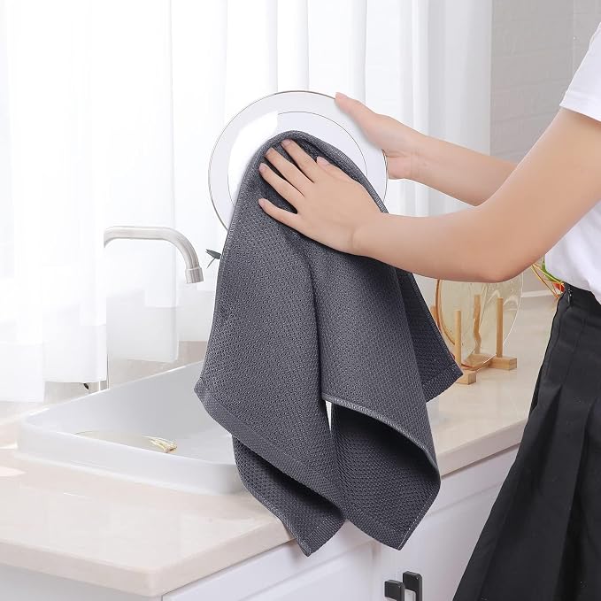 Homaxy 100% Cotton Waffle Weave Kitchen Dish Towels 12-Pack, Dark Grey | 13 x - Image 4