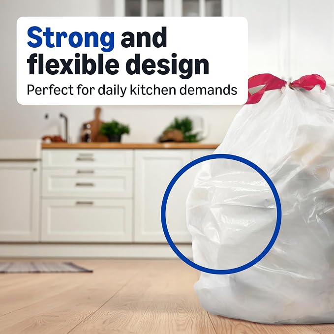 Amazon Basics Trash Bags, Tall Kitchen Drawstring, 13 Gallon, Packaging May Vary - Image 3