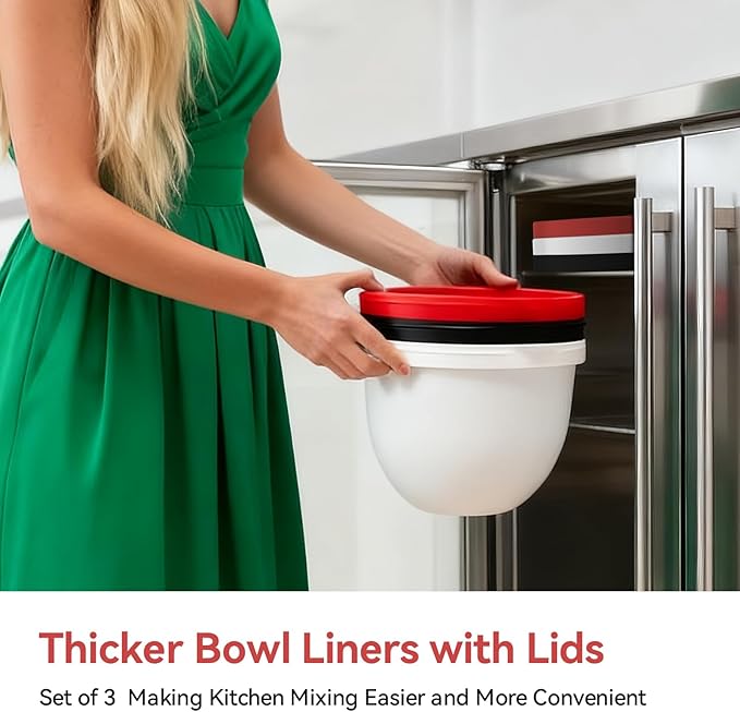 Silicone Liners for KitchenAid 4.5 Qt Tilt-Head Stand Mixer(Only), Odourless,Thicker, Cold/Heat-Resistant & Non-Stick, Easy Clean, Fits 4.5 Quart Mixing Bowl, Set of 3 with Lids