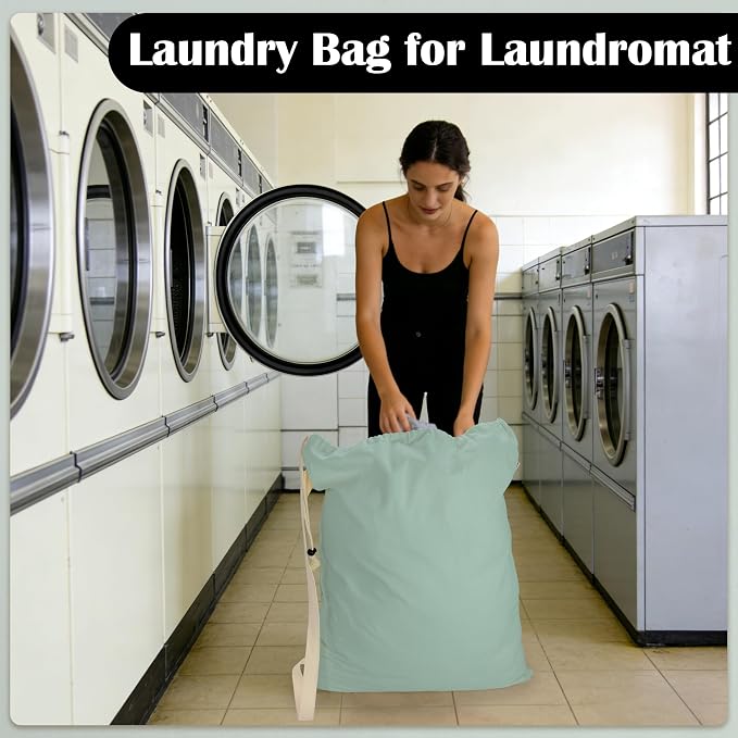 Canvas Laundry Bag with Shoulder Strap & Drawstring - Image 6