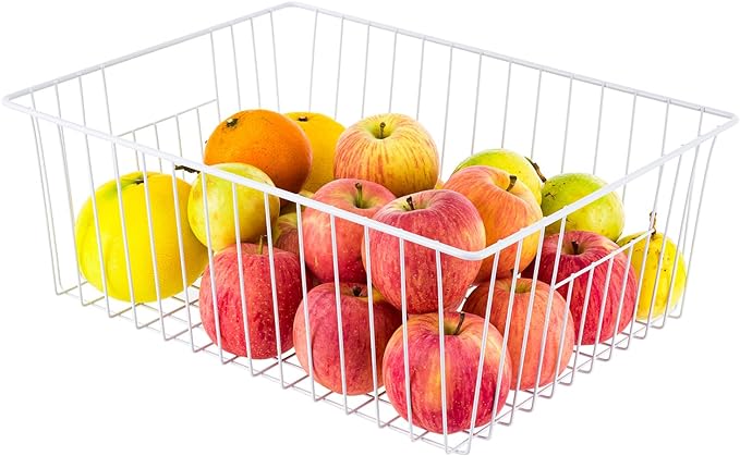 Upright Freezer Organizer Bins，Freezer Storage Baskets for 16, 17, 21 cu.ft Standup Freezer, Wire Storage Baskets with Built-in Handles, 6Pcs , White