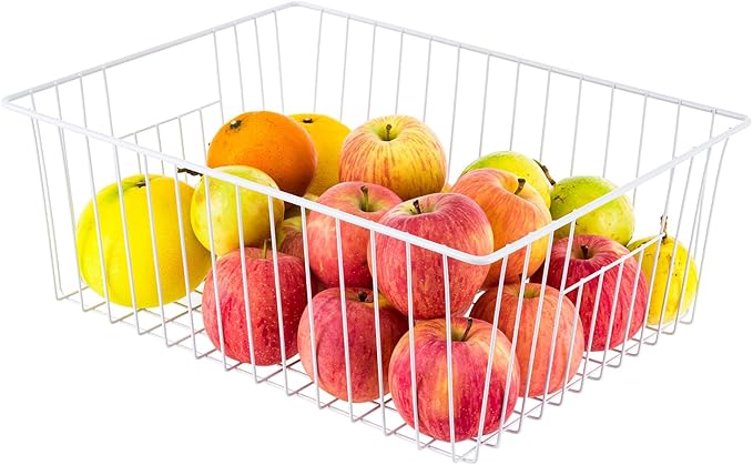 Upright Freezer Organizer Bins， Freezer Baskets for 16, 17, 21 cu.ft Standup Freezer, Wire Storage Baskets with Built-in Handles for Frozen Foods, Snacks, Vegetables, Fruits and More, Set of 4 , White