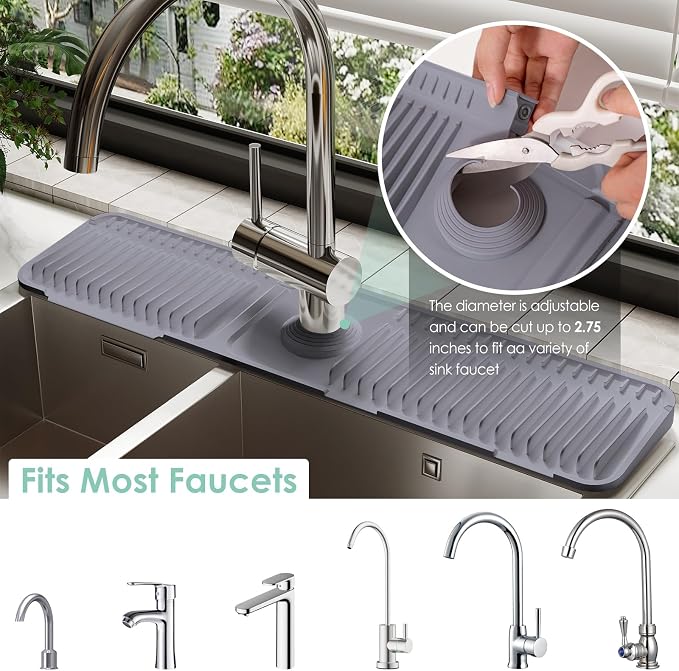24-Inch Silicone Faucet Mat for Kitchen Sink Splash Guard, 7° Slope | 24"x5.5" - Image 5