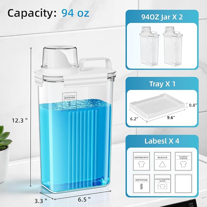 94oz Laundry Detergent Dispenser Container, Soap Dispenser, 2 Pack - Image 2