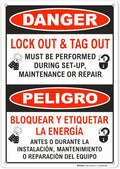 Brimar - 7 x 10" - Bilingual Danger Lock Out & Tag Out Sign - Polyethylene Plastic - High Visibility - Easy Installation
