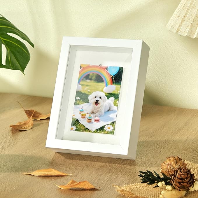 5x7 Mini Shadow Box Display Case Picture Frame with Soft Linen Back,Small Deep White Shadow Box 5x7 for Flowers Medal Display Case Jersey pet Graduation Memorabilia Baby Ltems Crafts Photos