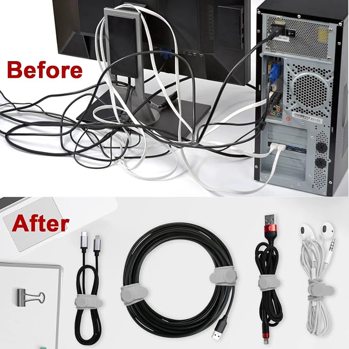 Silicone Cable Ties, Cord Organizer Cable Management | Reusable Cord Ties - Image 5