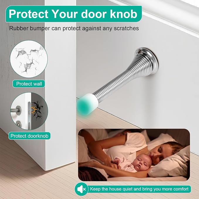 6 Pack Spring Door Stops, 3-1/4" Heavy Duty Wall Mount Door Stoppers, Flexible - Image 6