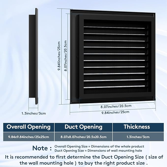 10" X 10" Gable Vent Aluminum Gable Vents for Houses Attic Vent Shed Vents Cover Exterior with Screen Mesh Alloy Wall Vent Ventilation for Home Garage Attic Ceiling - Vent Opening: 8" x 8" Black