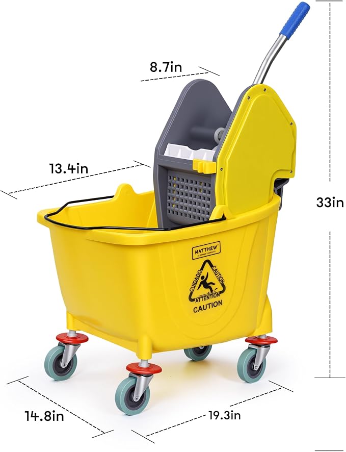 MATTHEW CLEANING 34Quarts Commercial Mop Bucket INCL.Wet String Mop - Image 4