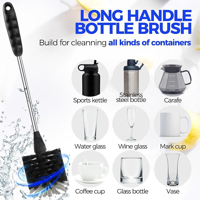 Holikme 5 Pack Bottle Brush 14" Stainless Steel Straw Cleaner Brush, 3 Straw - Image 2