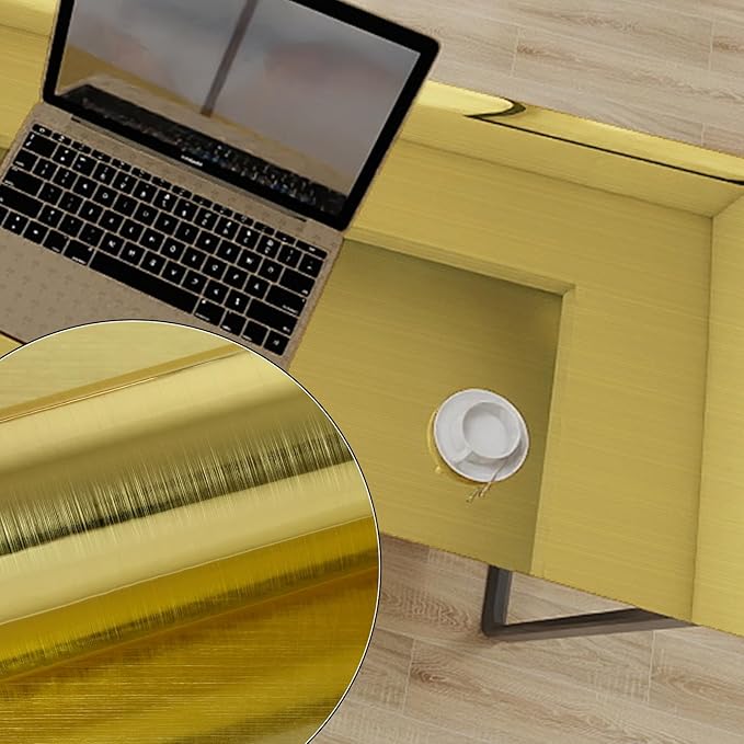 Gold Metallic Contact Paper Peel and Stick Countertop Contact Paper Self-Adhesive Waterproof DIY Decor Wallpaper for Shelf Liner Fridge and Cabinets 15.7"x240"